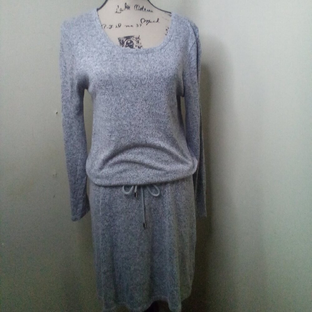 Gap Dress Women XS Long Sleeve Elastic Drawstring Waist Soft Stretch Gray Black